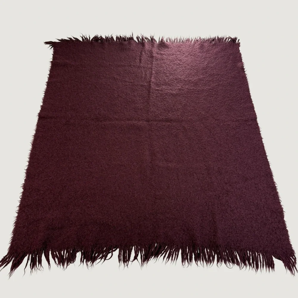 Noble Excellence Alpaca Wool Throw Blanket Burgundy Fringe Made in Peru 46x56